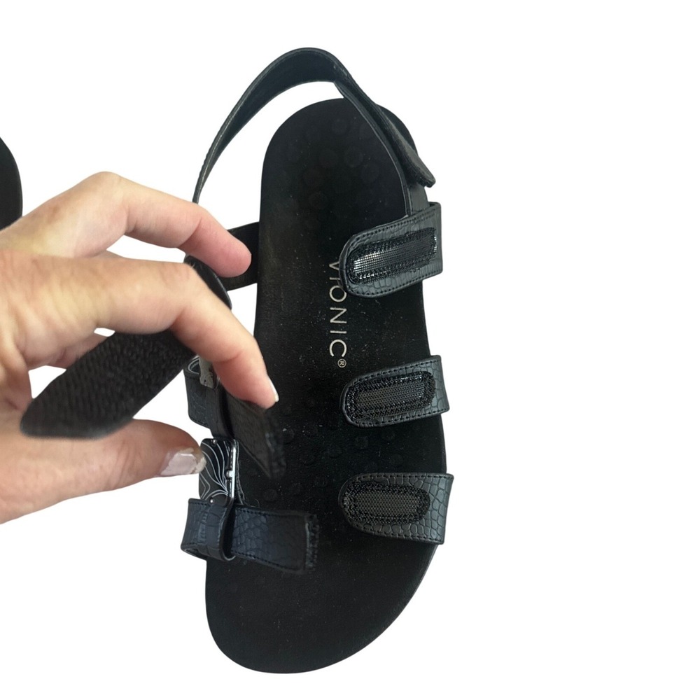 Vionic Amber Black Croc Embossed Adjustable Sandals Women 8 Orthotic Support - Picture 10 of 11
